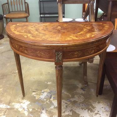 Vintage Demilune Italian style Inlaid wood and leather Table 