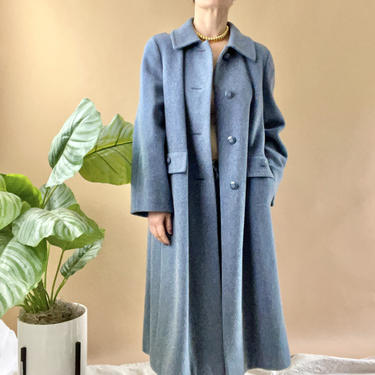 Vintage 60's Long Blue Wool Coat, Size M 