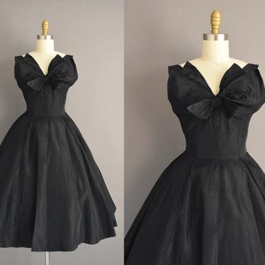 50s dress | Jonny Herbert black sweeping full skirt cocktail party dress | Small | 1950s vintage dress 