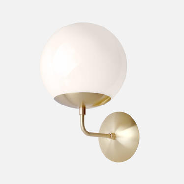 Mid Century Modern Opal Glass Globe Wall Sconce Light 8&quot; - Solid Brass, Minimal, Industrial, Vintage 