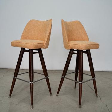 Pair of Mid-century Modern Bar Stools Reupholstered in Hashtag Fabric! 