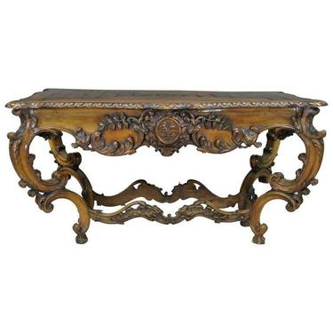 19th C. Italian Baroque Carved Walnut Center Table in the French Louis XV Taste