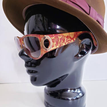 1990s Christian Dior Sunglasses / Designer Shades Sunglasses Red Brown Gold Crackle Print / Giselle 
