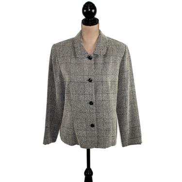 Check Plaid Blazer Women XL, Black & Gray Lightweight Jacket, Plus Size Clothes, 90s Vintage Clothing from Miss Dorby Size 16 