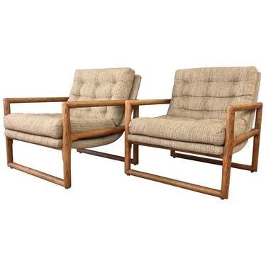 Pair of Milo Baughman for Thayer Coggin Oak “Scoop” Lounge Chairs