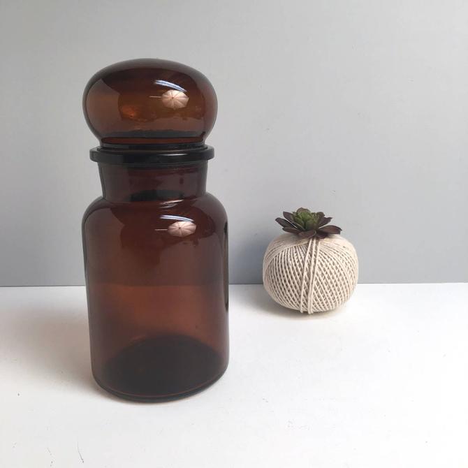 Brown apothecary style storage jar - made in Belgium - 1970s vintage 
