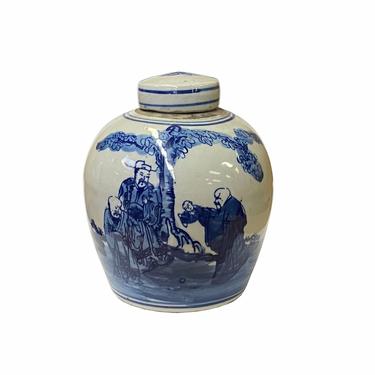 Chinese Oriental Small Blue White 3 Stars God Porcelain Ginger Jar ws1871E 