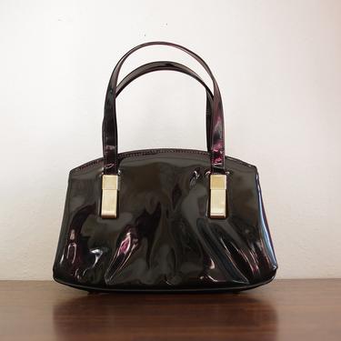 Vintage Patent Black Handbag, Black Purse, Mod Purse, 1960s Purse, Short Handle Bag 