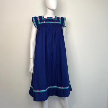 Vtg 70s 80s ethnic blue cotton caftan dress 