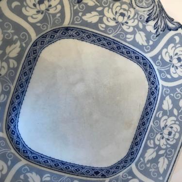 Antique Whieldon Ware China &amp;quot;Corona&amp;quot; pattern Flow Blue platter by F. Winkle England 