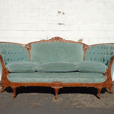 Antique Victorian Sofa Loveseat Settee French Provincial Photo Shoot Shabby Chic Seating Carved Wood Seating Vintage Furniture Chaise Lounge 