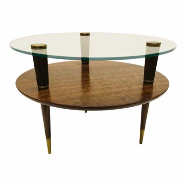 Lillian August Mid-Century Modern Style Wood and Glass Side Table