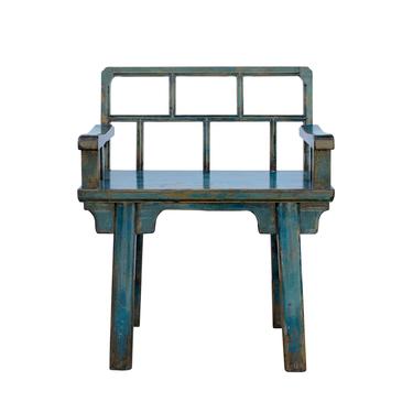 Distressed Teal Blue Lacquer Bar Panel With Back Seat Bench cs5441S