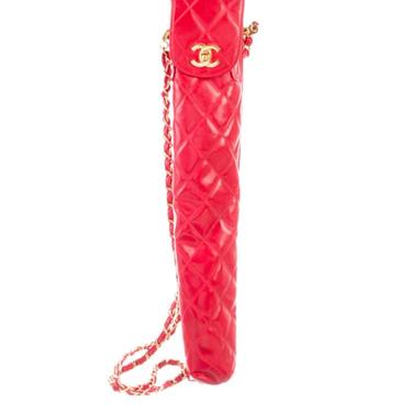 Vintage 90's CHANEL CC Turnlock Logo Red Leather Gold Chain Flap Crossbody Umbrella Purse Bag Handbag Case Pouch 