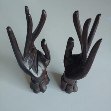 Vintage Pair of Hand Carved Sculptural Hands 