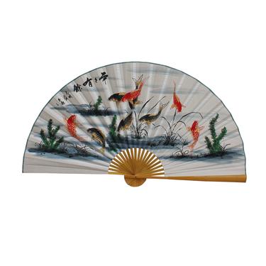 Chinese Handmade Fan Shape Pond Fishes Theme Paper Painting cs5642E 