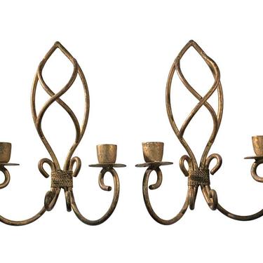 Pair of Double Arm French Wrought Iron Candle Sconces