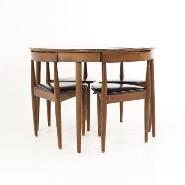 Hans Olsen Style Walnut and Laminate Dining Table With 4 Nesting Chairs - mcm 