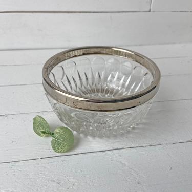 Vintage Leonard Catch All Clear Cut Crystal Silver Plated Rim Italy 5&amp;quot; Diameter | Cute Nut Dish, Desk Tray, Bowl, Rustic, Farmhouse, Gift 