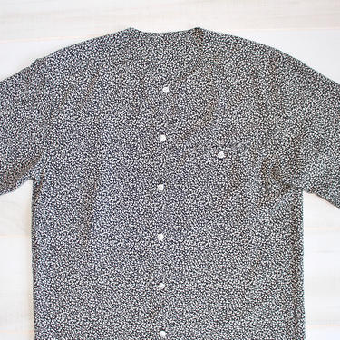 Vintage Minimalist Blouse, Geometric Print Shirt, Abstract, Boxy, Short Sleeves, Button Down, Top, Black &amp; White 