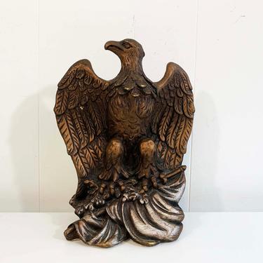 True Vintage Universal Statuary Corp Chalkware Copper Bronze Eagle Bookend 1960s 60s 1966 #319 Americana Mantique Office 