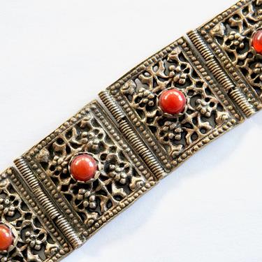 Vintage Silver Mid East Bracelet with Carnelian Cabochons 