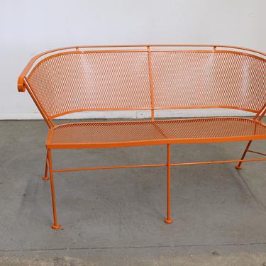 Mid-Century Modern Atomic Orange Outdoor Metal Curved Back Bench 