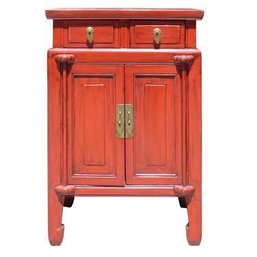 Distressed Oriental Red Solid Wood End Table Nightstand cs5131S