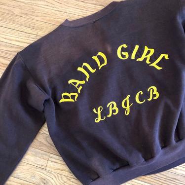 Band Girl Chainstitch 60s Sweatshirt // vintage 70s t-shirt boho hippie t shirt dress cotton tee blouse top sweater black brown // O/S 
