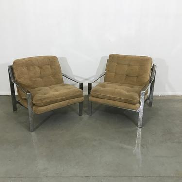 Pair of Mid-Century Modern Lounge Chairs by Cy Mann Flat Z Bar Chrome Cube 