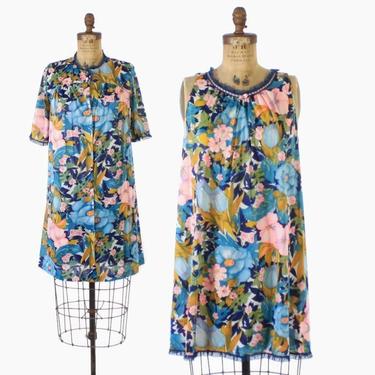 Vintage 60s Nightgown &amp; Peignoir SET / 1960s Floral Print Vanity Fair Nightie Robe M 