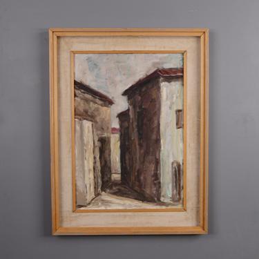 1950's Italian Abstract Painting Village Scene in Muted Colors 