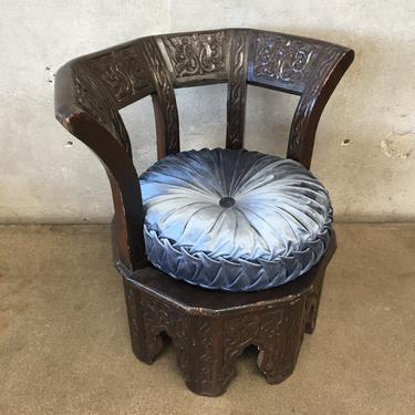 Vintage Carved Wood Moroccan Round Chair