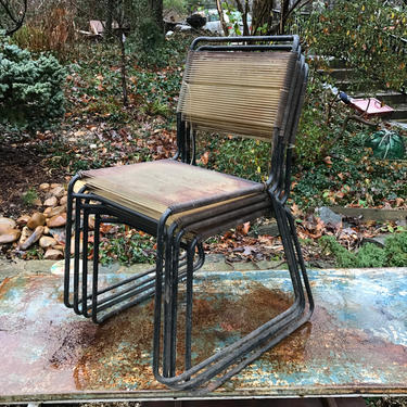 Mid-Century Iron Rod String Chairs Patio Outdoor Deck Four pretty Heavy 