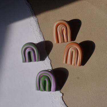 Polymer Clay Statement Earrings / Sculptural Studs / Arch Shape / Modern Minimal Design 