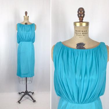 Vintage 50s dress | Vintage turquoise chiffon wiggle dress | 1950s Elinor Gay Original cocktail party dress 
