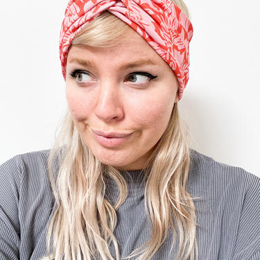 Pink Red Floral Twist Headbands - SUMMER SERIES - Lycra  / Swim  /  Tropical /  Peach   / Bright /   knotted Woman's Wrap 