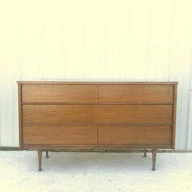 Mid Century Six Drawer Dresser with White Top