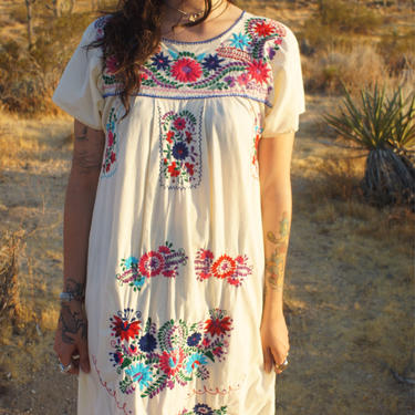 Vintage 60s 70s Embroidered Mexican Oaxacan Dress ~ Floral Embroidery by InAFeverDream