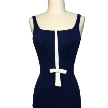 1950s Navy and White Pin Up Style Bathing Suit Swimsuit 