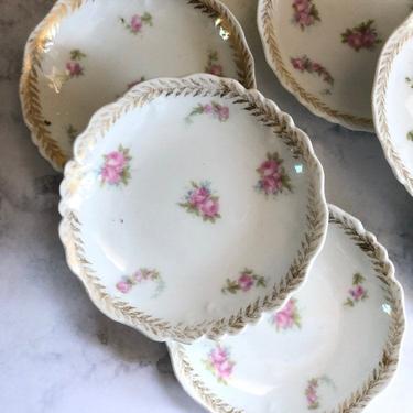 Vintage Limoges Butter Pats, set of 6  from Jean Pouyat Limoges France, pink flowers and gold rim, french country kitchen 