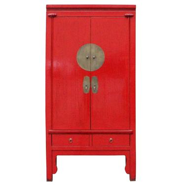 Chinese Distressed Red Tall Wedding Armoire Wardrobe TV Cabinet cs4885S