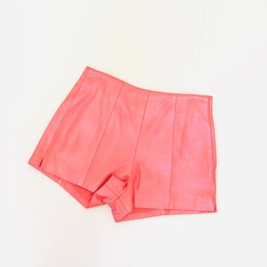 90s Vintage Pink Leather Shorts Hot Pants Leather Short Shorts Michael Hoban // Vintage Leather Shorts XS Small biker rocker leather shorts 