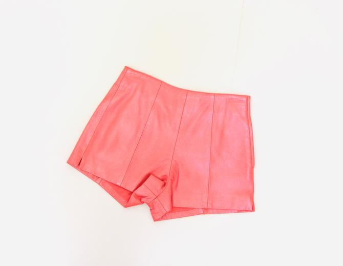 90s Vintage Pink Leather Shorts Hot, Hot Pink Leather Shorts