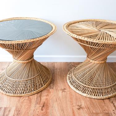 Vintage Woven Rattan Danish Style Retro Side Tables (Sold Separately) 
