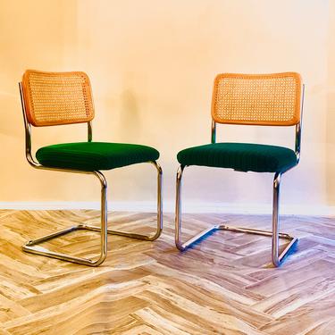 Vintage Marcel Breuer Cesca Chairs with Green Upholstered Seat 