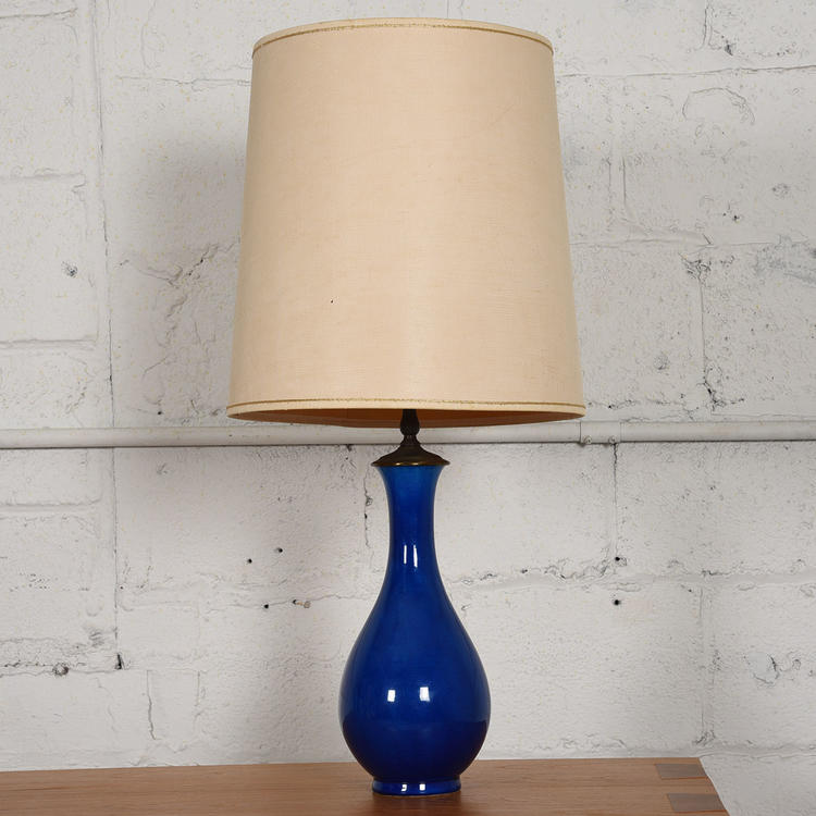 Blue MCM Ceramic Crackled Glazed Tall Lamp