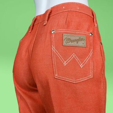 Vintage 60s orange Wranglers. 60s 70s denim. Mod. Mid-low rise. Bootcut flare. Like new. Size S. 