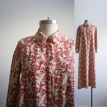 Vintage 1940s Duster / Vintage Cotton Robe / Vintage Duster Robe / 1940s Flannel Robe / Vintage Botanical Print Robe / True Vintage Duster 