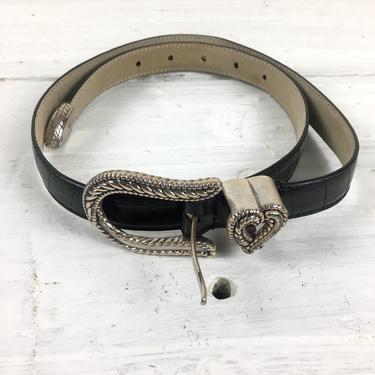 Galaxy USA black leather belt with heart keeper loop - vintage accessory 